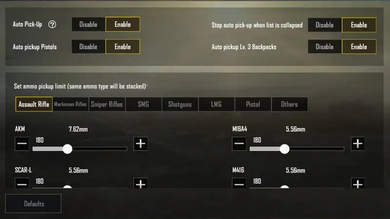 pubg mobile default settings PUBG Mobile